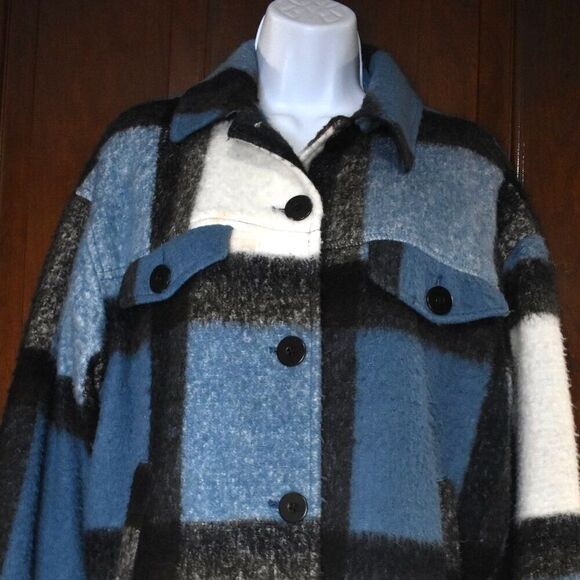 Zara Wool Blend Italian Fabric Color Block Coat Small Oversized Button Up - Picture 3 of 11